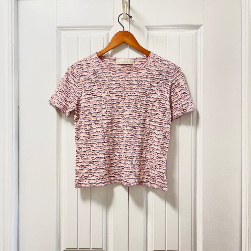 Vintage Camela Knit Pastel Tee Sweater Pink & Lavender